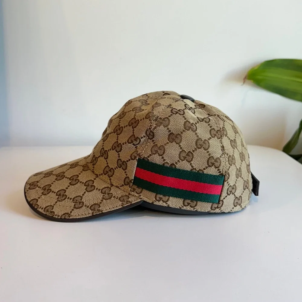 Gucci GG Monogram Canvas Baseball Hat Beige Ebony Green Red Web Stripe Cap - Picture 9 of 15